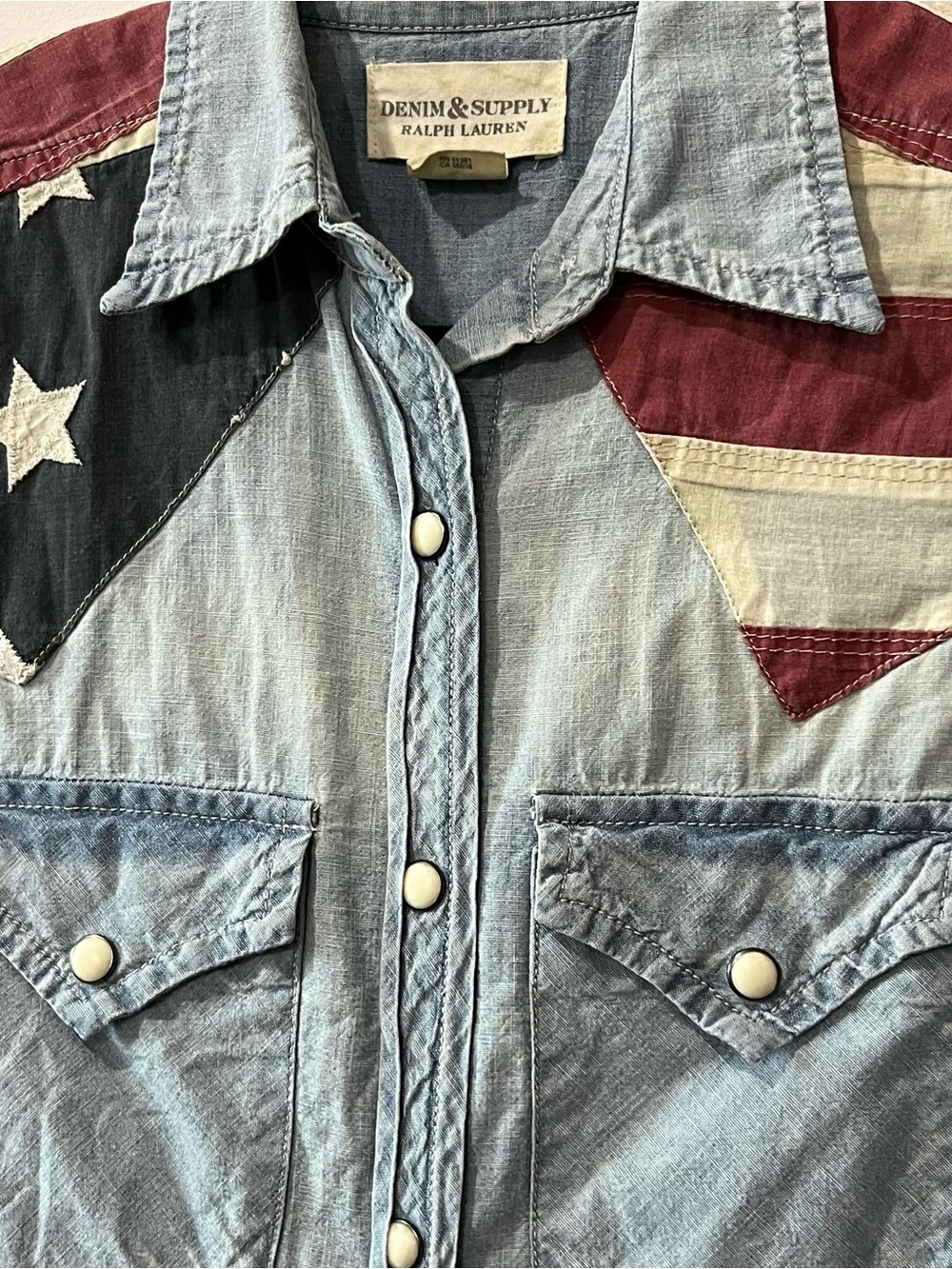 Denim & Supply Ralph Lauren XS American Flag Chambray Western Pearl Snap Top